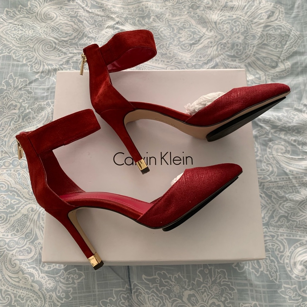 Calvin Klein Pompei Ankle Strap Red Pumps